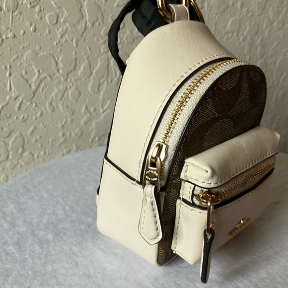 Coach: Brown & Cream Mini Backpack Bag Charm/Keychain - Picture 14 of 16